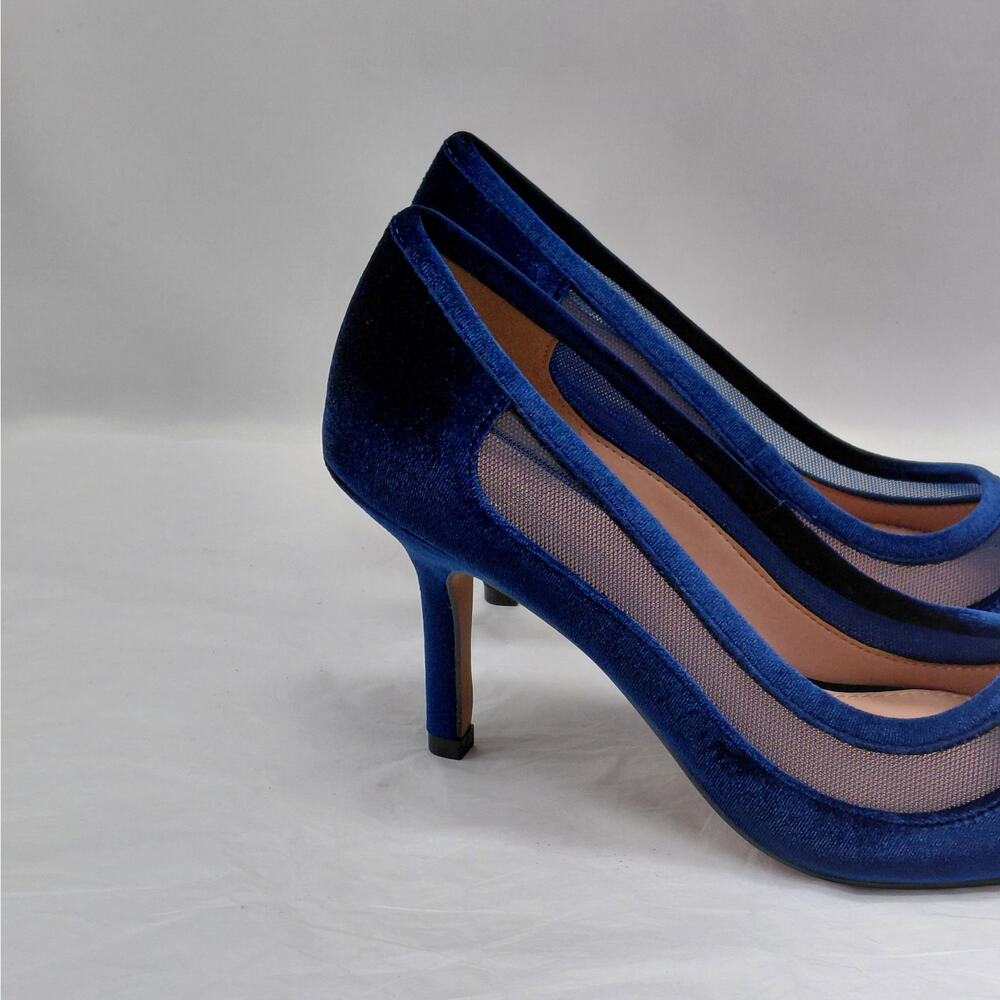 Linea Paolo Pumps Sz 7.5 Navy Velvet Pointed Toe Chic Dress Heels Wedding Party - Picture 5 of 12